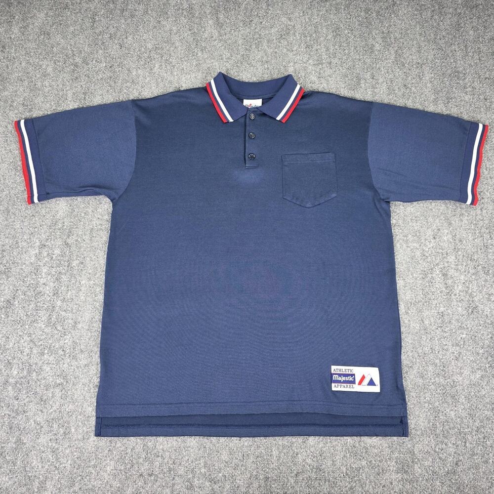 Vintage Majestic Shirt Mens XL Blue Athletic Polo Pocket Made In USA 90s Casual